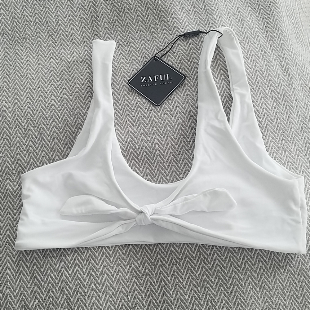 Zaful white tie front bikini top size M